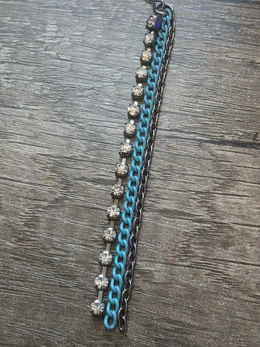 Turquoise Enamel and Rhinestone Multi-Chain Dangle Earrings
